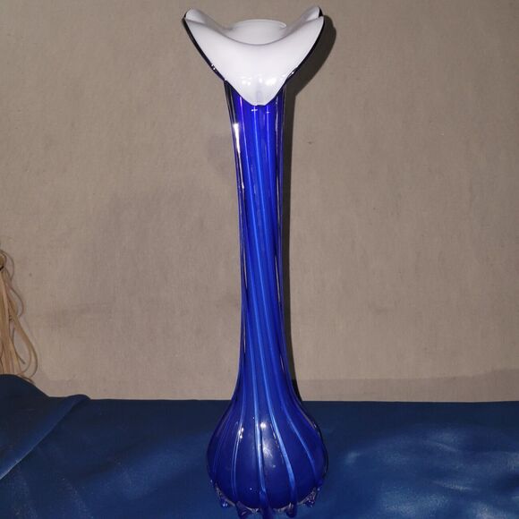 '60s VTG Murano Cobalt Blue Jack In The Pulpit Soliflore Vase Handblown Glass - Picture 2 of 16